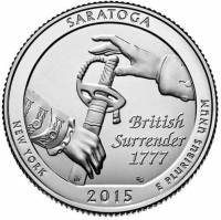 (030s, Ag) Монета США 2015 год 25 центов "Саратога"  Серебро Ag 900  PROOF